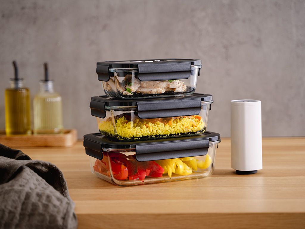 RECTANGLE VACUUM GLASS CONTAINER - 1040ML - SET - 4PC - 3