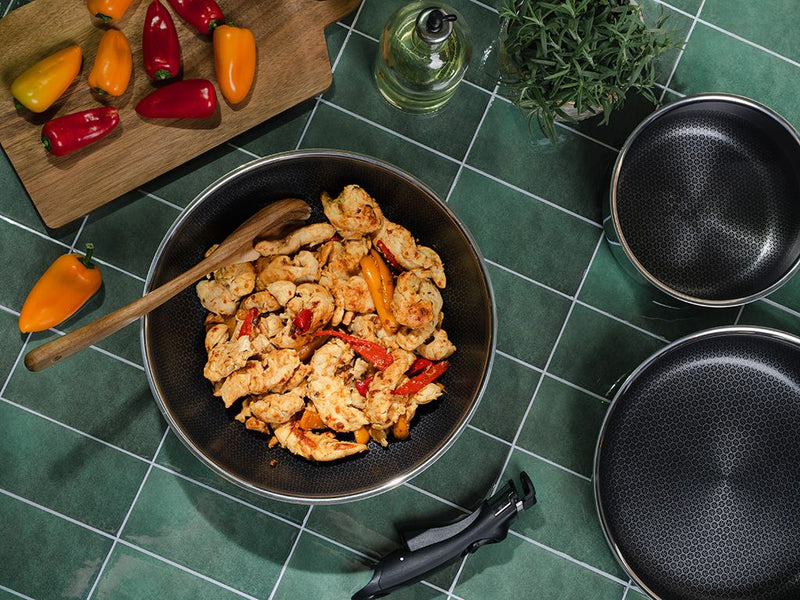 ENSEMBLE DE POÊLE À WOK AVEC POIGNÉE DÉTACHABLE 30CM