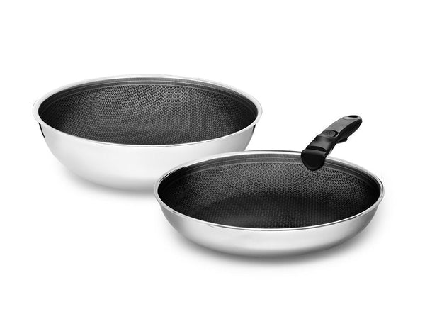 ENSEMBLE DE POÊLE WOK AVEC POIGNÉE DÉTACHABLE – 2 PIÈCES