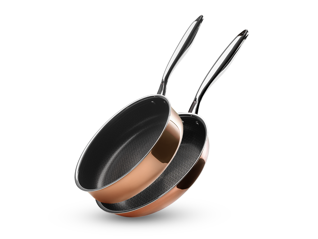 SET POÊLE+SAUTEUSE HYBRIDE ANTIADHÉSIF CUIVRE - 2 PIÈCES - 1