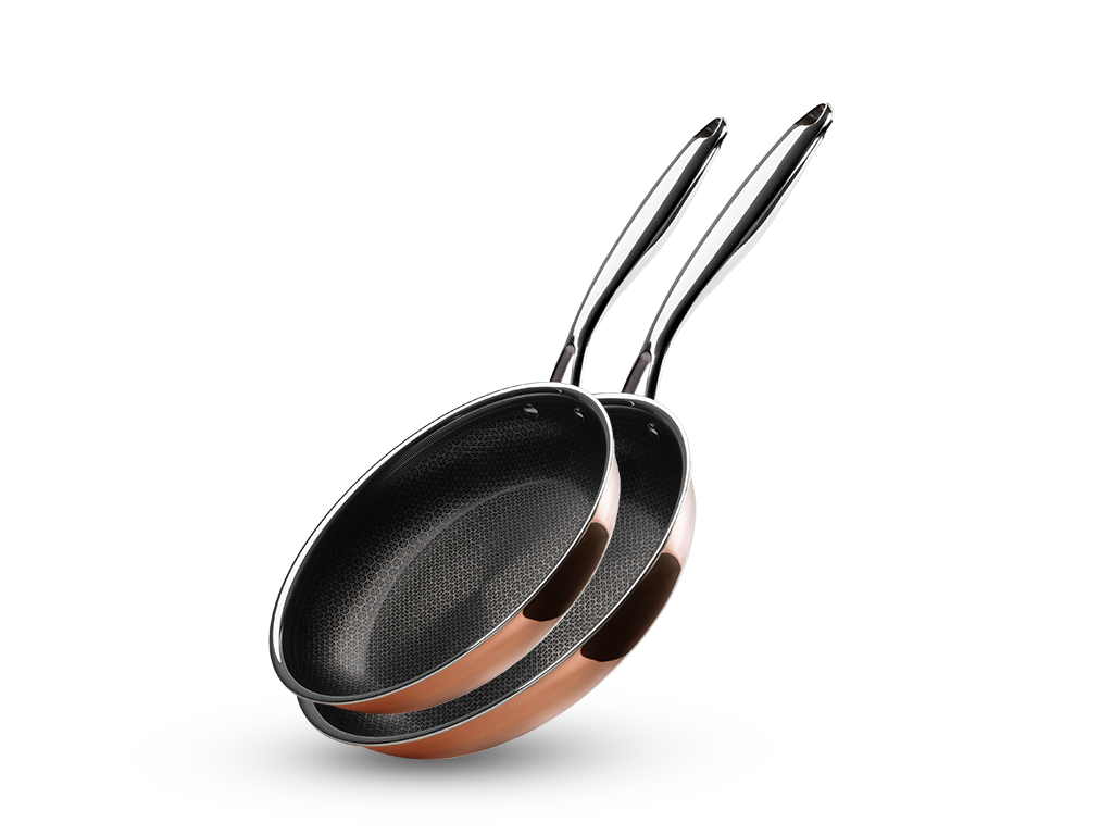 SET POÊLE+SAUTEUSE HYBRIDE ANTIADHÉSIF CUIVRE - 2 PIÈCES - 1