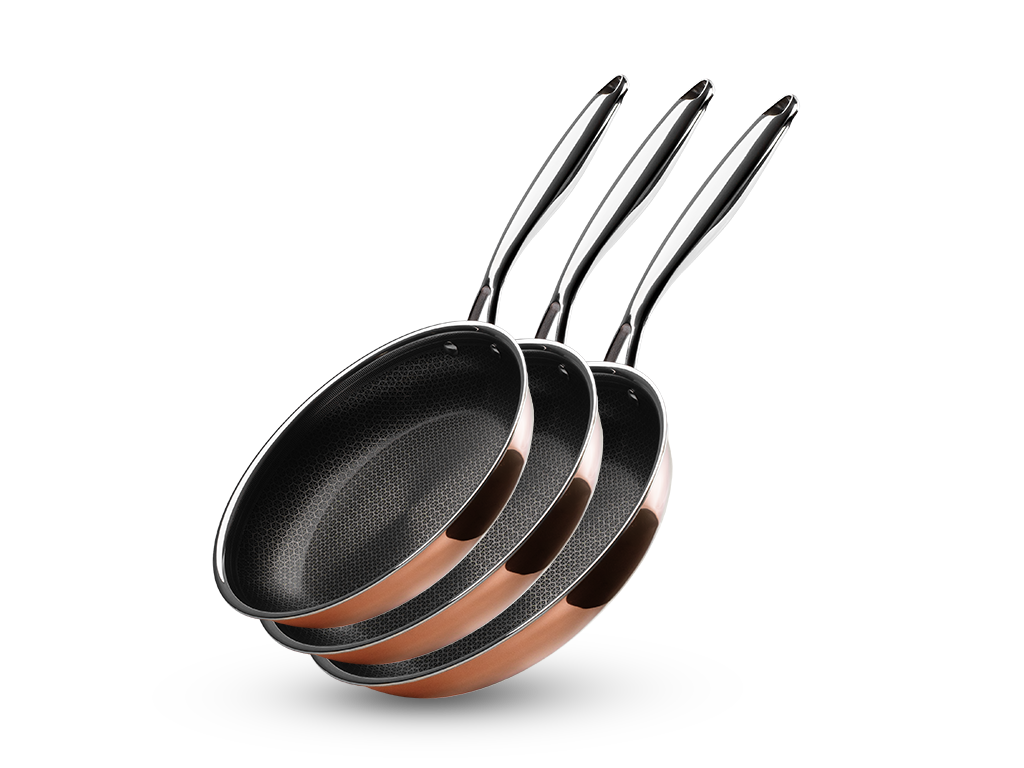 SET DE POÊLES HYBRIDE ANTIADHÉSIF CUIVRE - 3 PIÈCES - 1