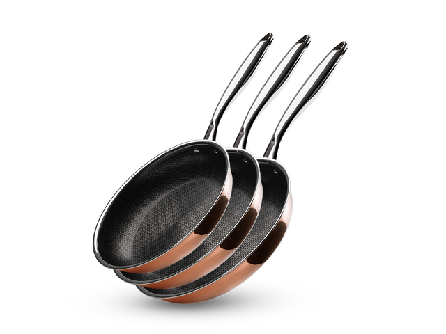 SET DE POÊLES HYBRIDE ANTIADHÉSIF CUIVRE - 3 PIÈCES - 1