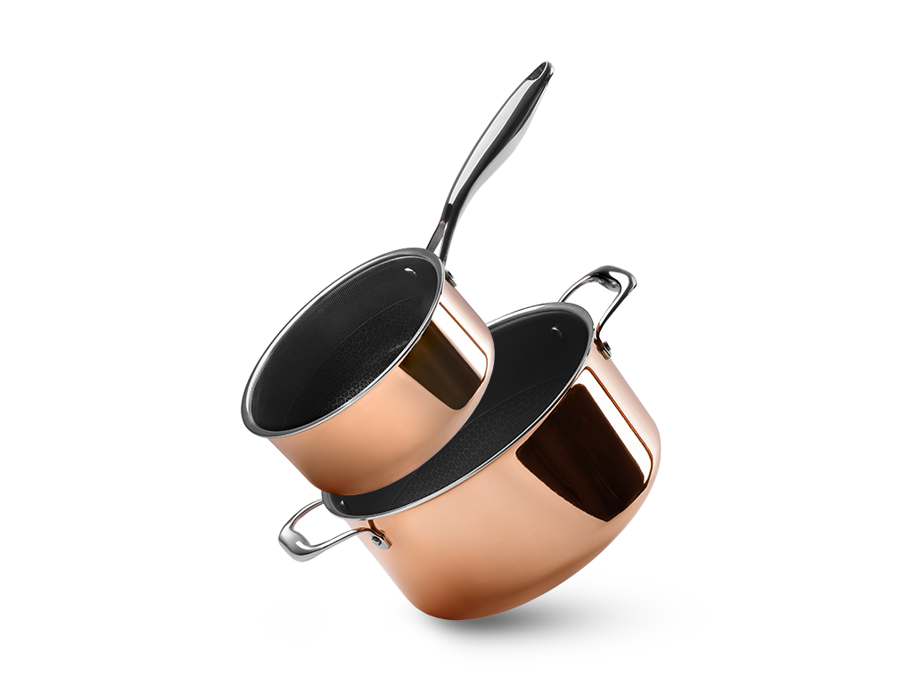 SET DE CASSEROLES HYBRIDE ANTIADHÉSIF CUIVRE - 2 PIÈCES - 1