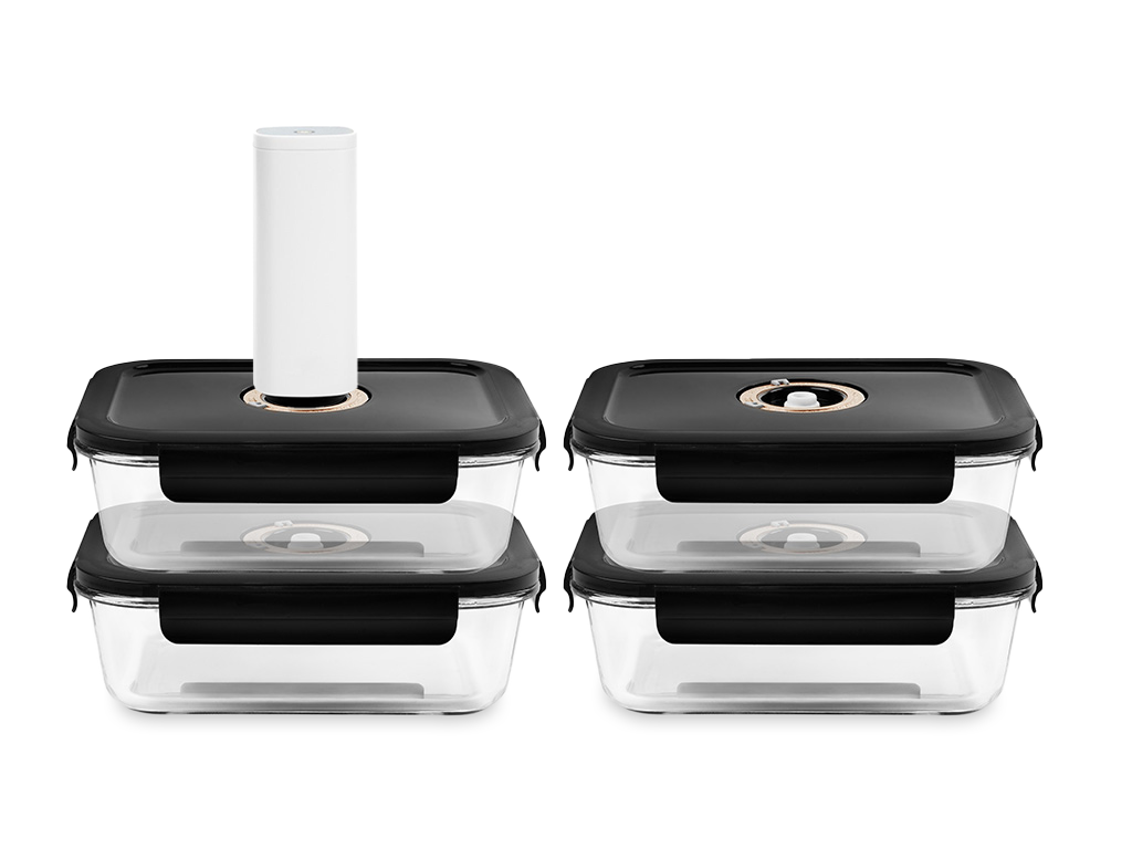CONTENANT EN VERRE SOUS VIDE RECTANGULAIRE – 1040ML – SET – 4 PCS - 1