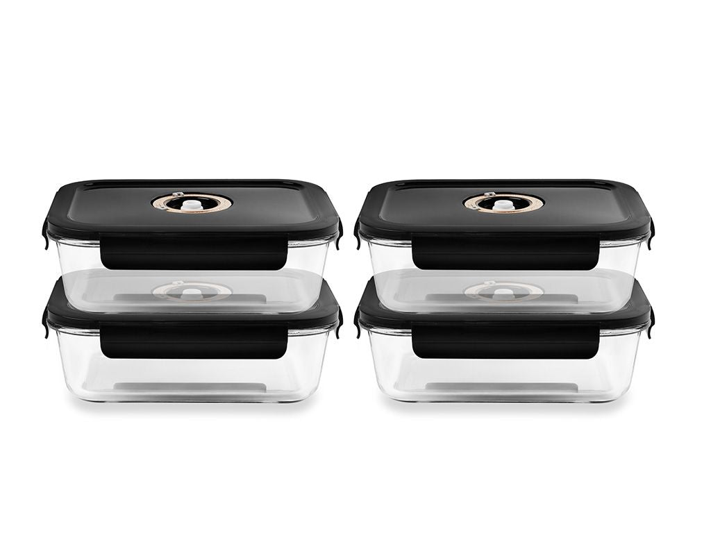CONTENANT EN VERRE SOUS VIDE RECTANGULAIRE – 1040ML – SET – 4 PCS - 1