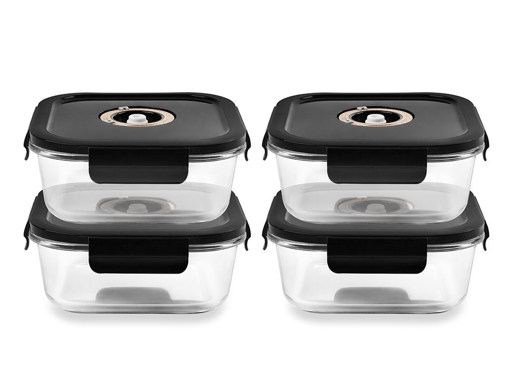 CONTENANT EN VERRE SOUS VIDE CARRÉ – 1230ML – SET – 4 PCS - 1