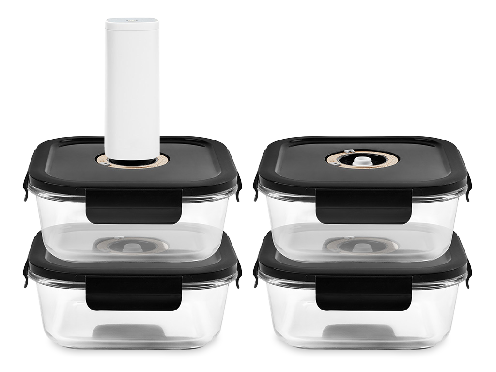 CONTENANT EN VERRE SOUS VIDE CARRÉ – 1230ML – SET – 4 PCS - 1