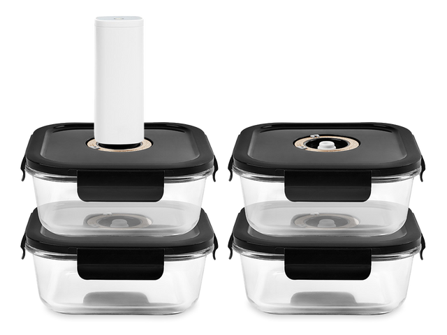 CONTENANT EN VERRE SOUS VIDE CARRÉ – 1230ML – SET – 4 PCS - 1