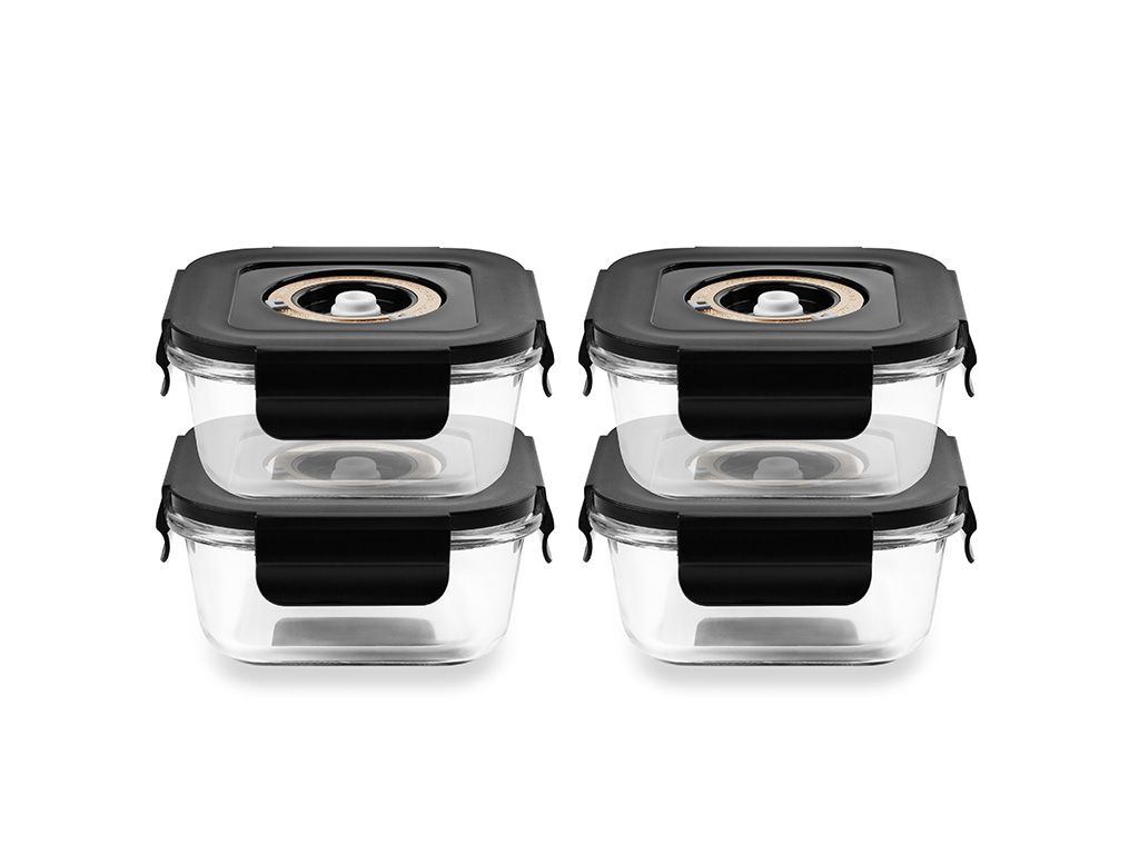 CONTENANT EN VERRE SOUS VIDE CARRÉ – 525ML – SET – 4 PCS - 1