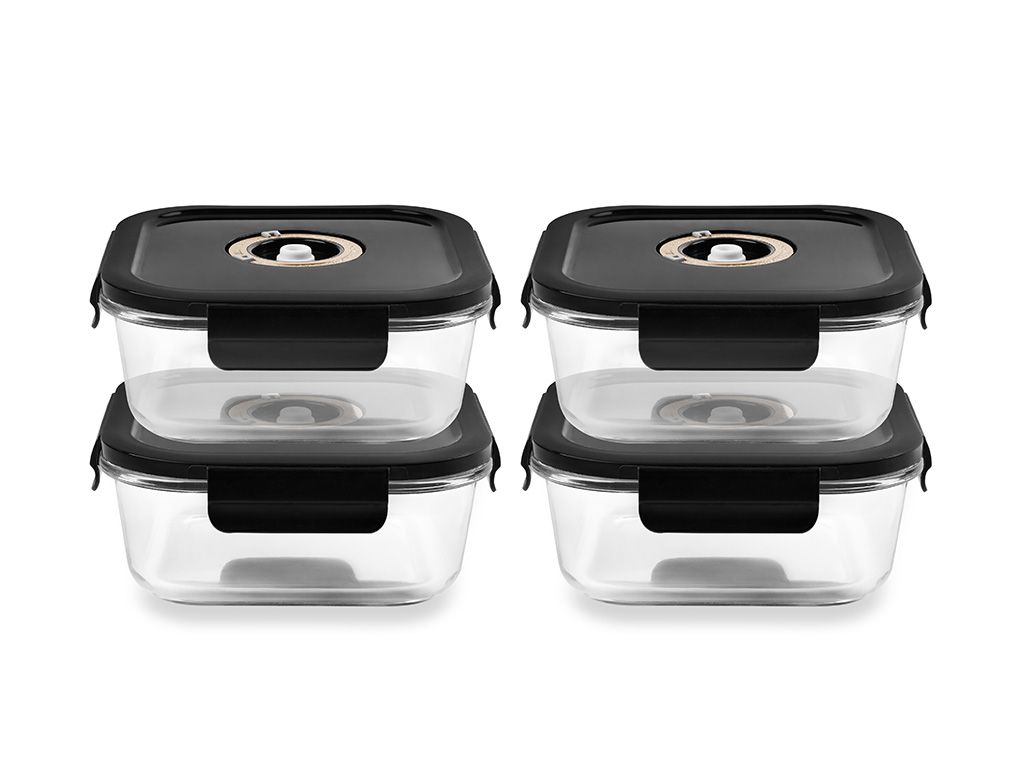 SQUARE VACUUM GLASS CONTAINER - 800ML - SET - 4PC - 1