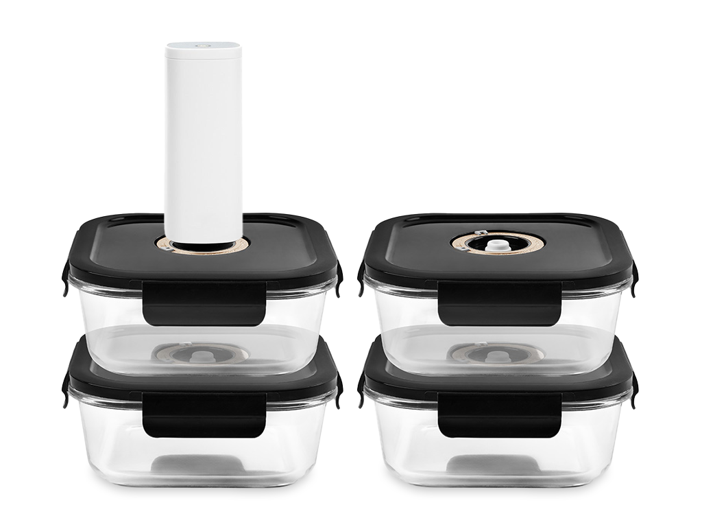 CONTENANT EN VERRE SOUS VIDE CARRÉ – 800ML – SET – 4 PCS - 1