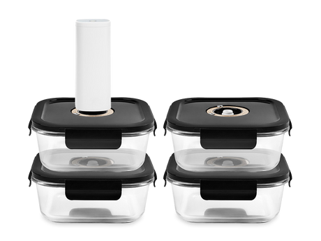CONTENANT EN VERRE SOUS VIDE CARRÉ – 800ML – SET – 4 PCS - 1