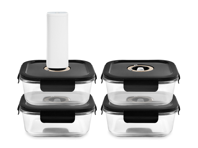 CONTENANT EN VERRE SOUS VIDE CARRÉ – 800ML – SET – 4 PCS - 1