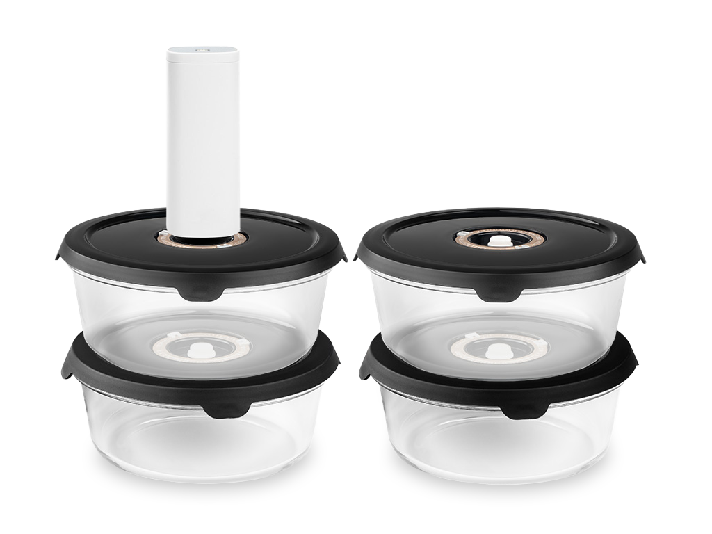 RÉCIPIENT EN VERRE SOUS VIDE ROND – 1400ML- 4-PAQUET - 1