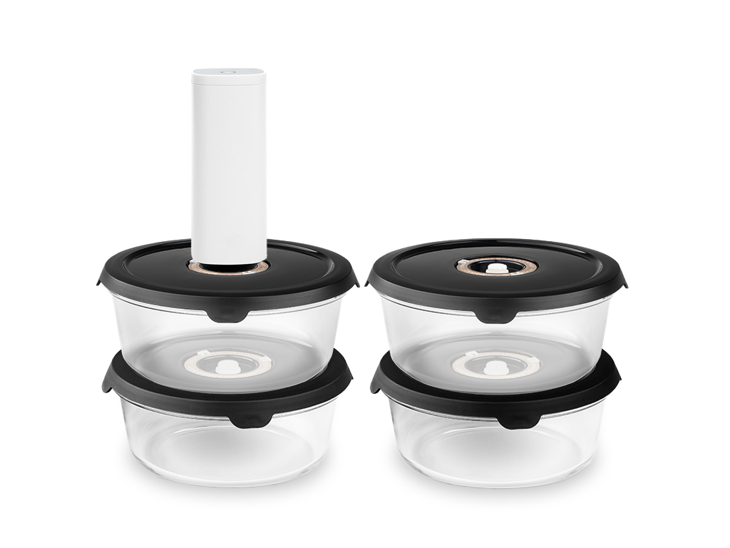 RÉCIPIENT EN VERRE SOUS VIDE ROND – 930ML - 4-PAQUET - 1