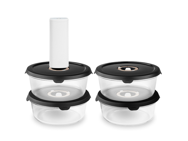 RÉCIPIENT EN VERRE SOUS VIDE ROND – 930ML - 4-PAQUET - 1