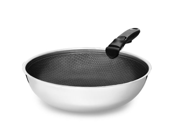 ENSEMBLE DE POÊLE À WOK AVEC POIGNÉE DÉTACHABLE 30CM